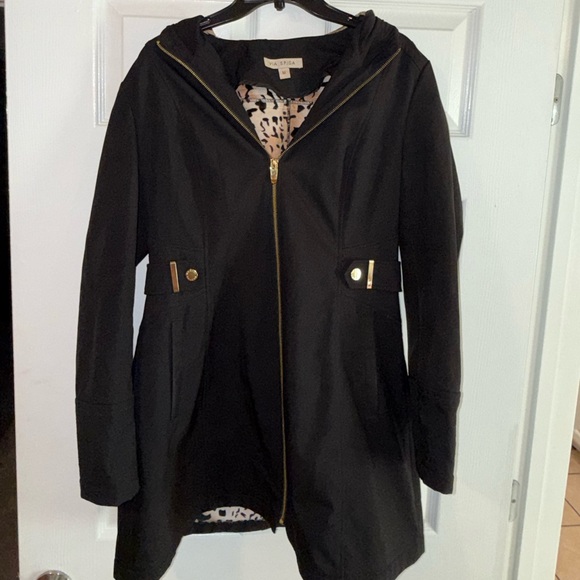 NewVia Spiga Black Fitted Animal Pattern Rain Coat Jacket with Zipper - Size M 🖤 - Picture 7 of 16